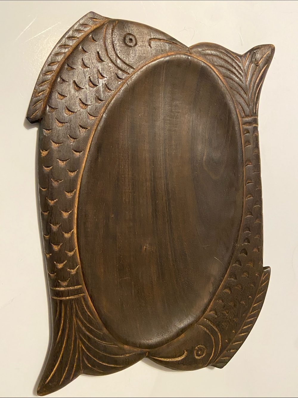 Exotic Wooden Serving Tray with Fish Design